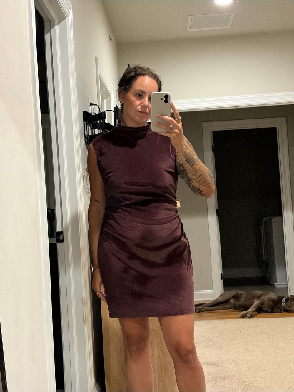 Sleeveless Mock Neck Bodycon Dress in Deep Burgundy